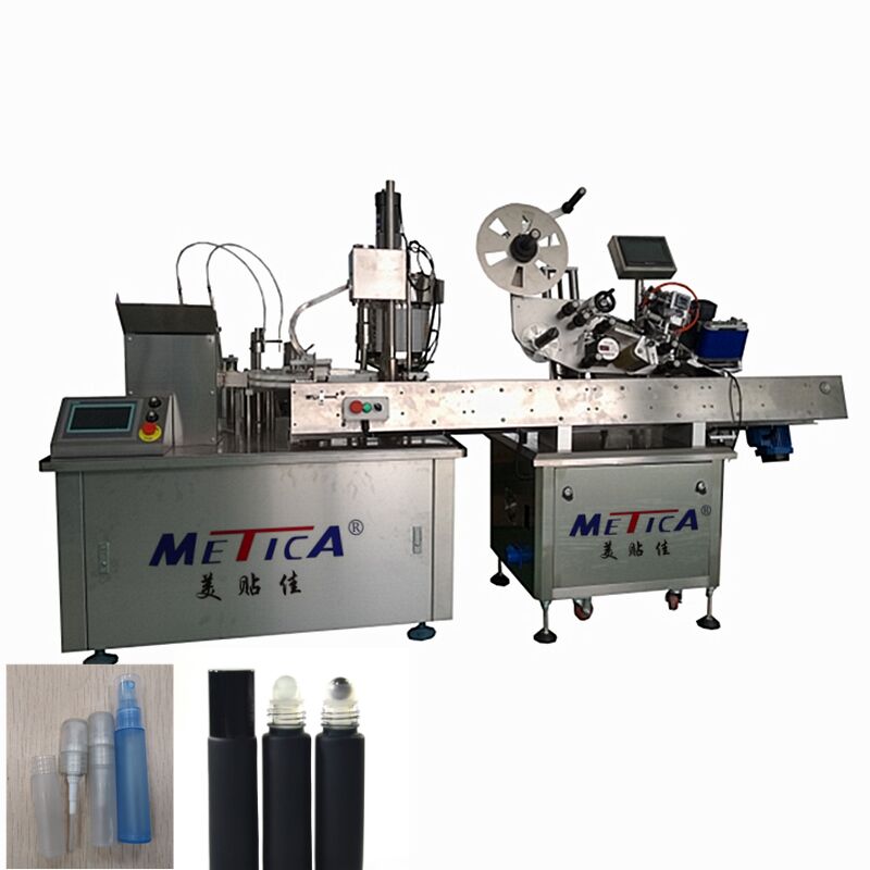 Máy đóng gói, đóng nắp, dán nhãn tự động cho chai lăn tinh dầu