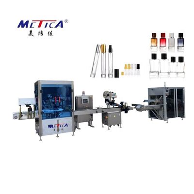 1800bph hoàn toàn tự động nước hoa lấp đầy crimping nhãn hộp máy
